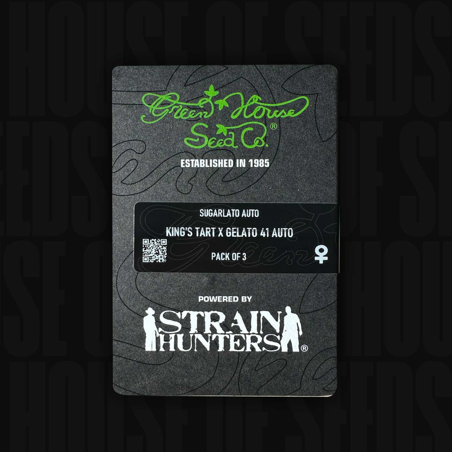 Dunkle Green House Seeds Sugarlato Auto Packung, King’s Tart x Gelato #41 Auto, mit Strain Hunters Logo