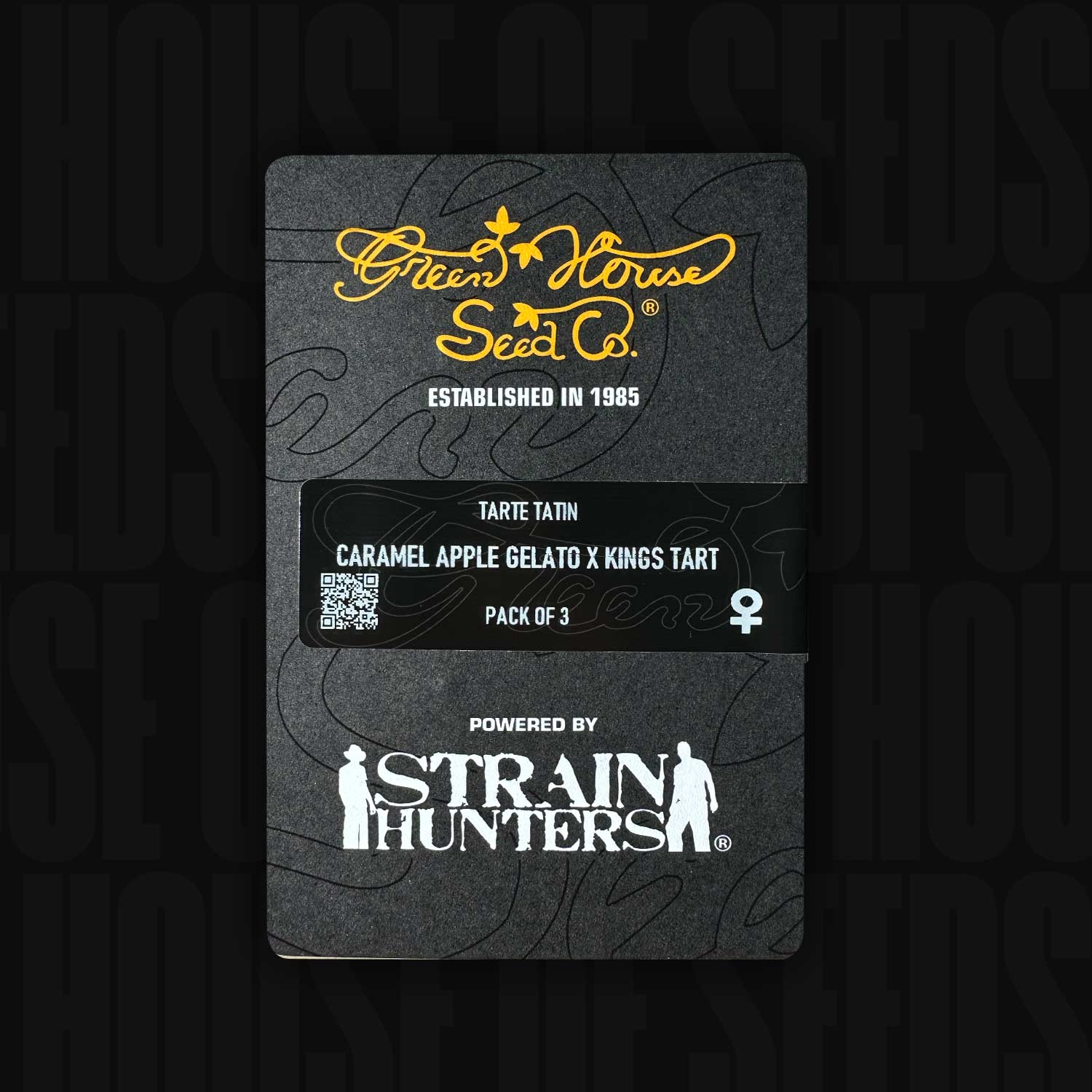 Dunkle Green House Seeds Tarte Tatin Packung, Caramel Apple Gelato x Kings Tart, mit Strain Hunters Logo