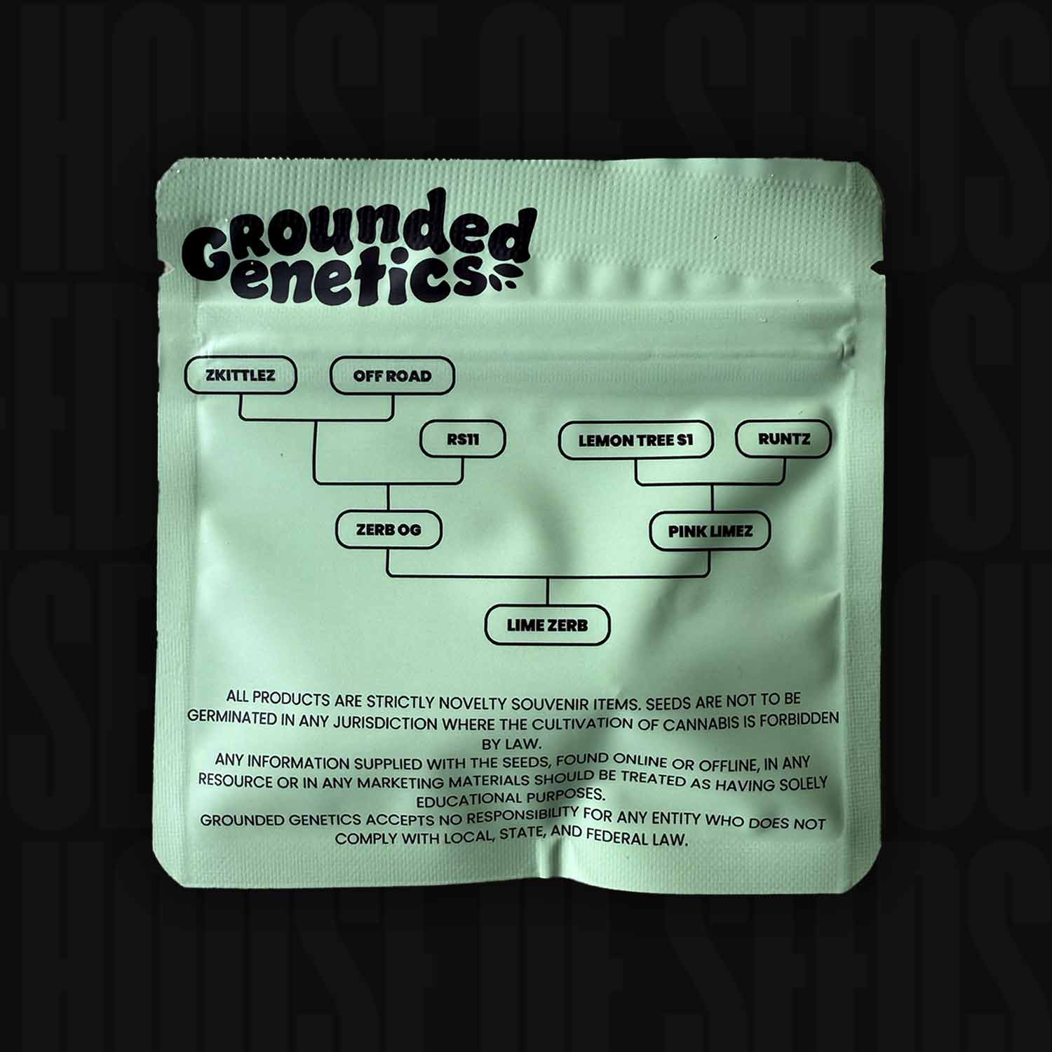 Hellgrüne Grounded Genetics Verpackung Lime Zerb mit Abstammungsdiagramm