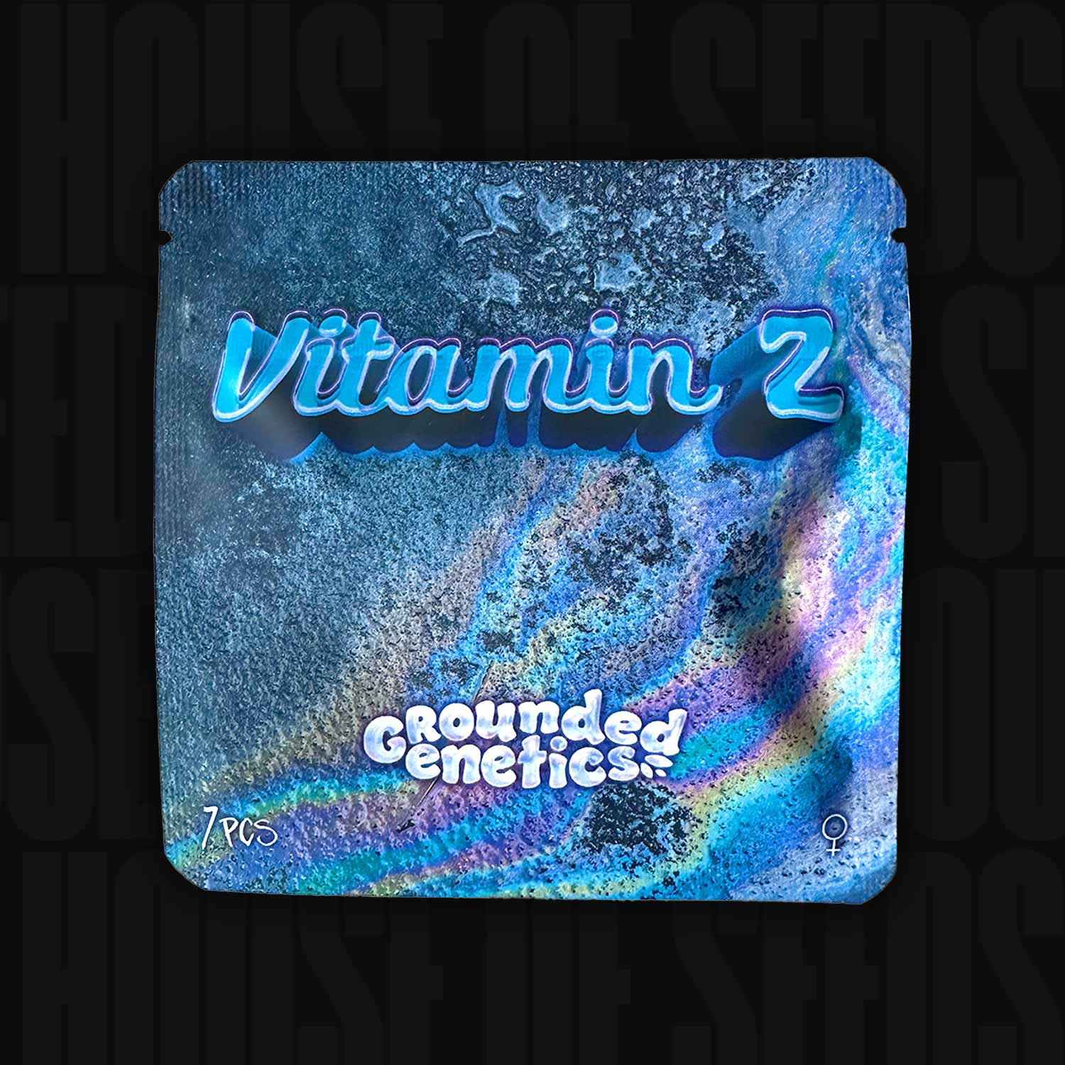 Glänzendes Grounded Genetics Vitamin Z Päckchen mit blauer Schrift