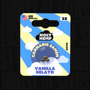 Holy Hemp Verpackung Vanilla Gelato Auto mit Wolken, gelb-blauen Streifen und US-Flaggen-Symbol